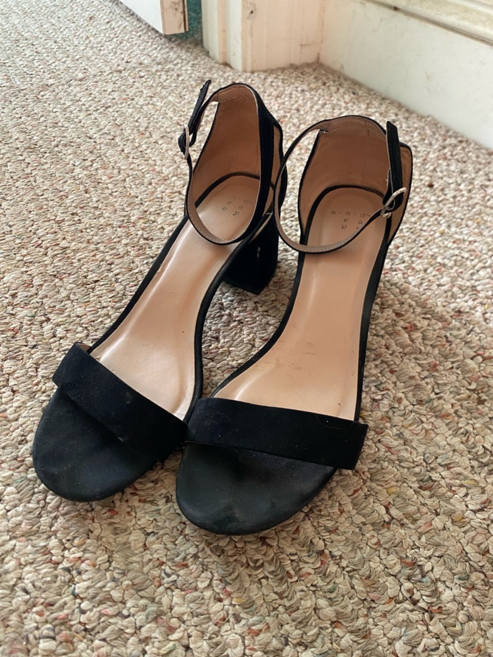 a new day Black Suede Ankle-Strap Block Heels